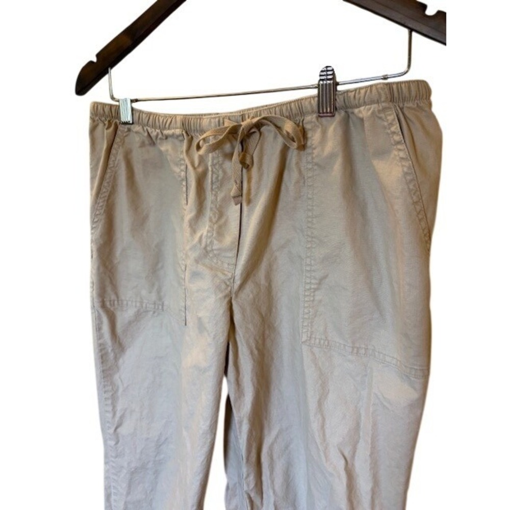 LL Bean Classic Fit Khaki Tan Drawstring Elastic Waist Pants Women's M Petite - Picture 2 of 8